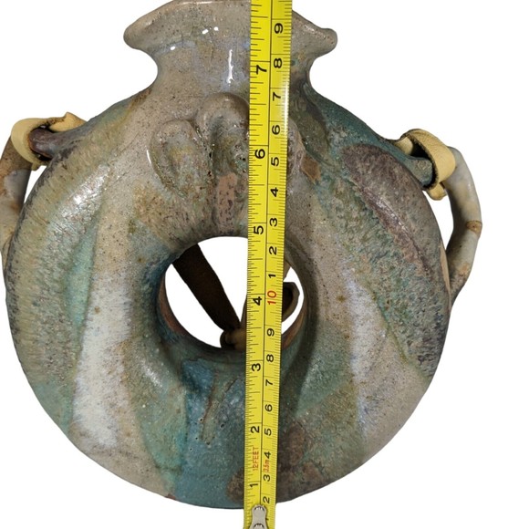 Vintage Drip Glaze Ceramic Hanging Water Jug Donut Jug Bottle Canteen - Picture 9 of 9